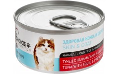 1ST CHOICE Консервы для кошек Тунец с Кальмаром и Ананасом (Фест Чойс Skin&Coat Premium). Вес: 85 г