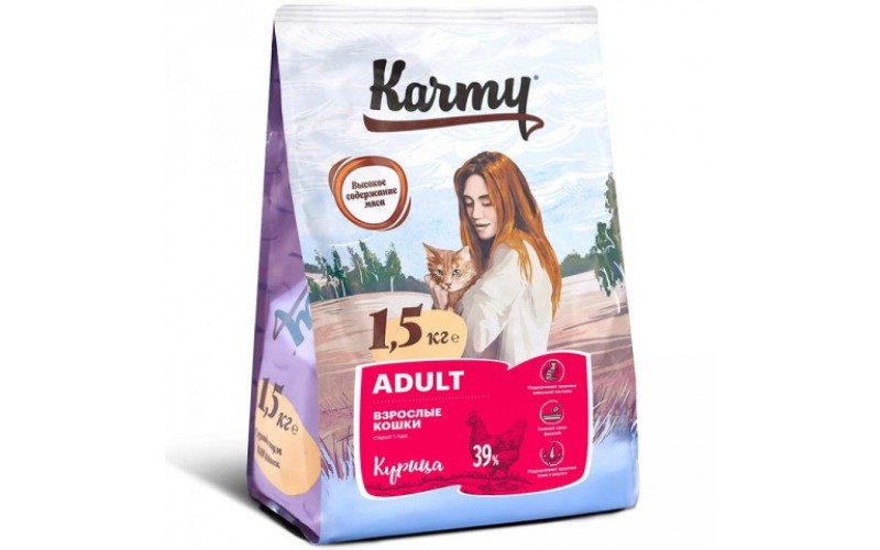 KARMY сухой корм Эдалт для кошек Курица. Вес: 10 кг