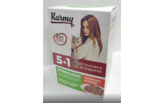 KARMY НАБОР (5+1) STERILIZED корм для стерилизованных кошек и кастрированных котов консервы Телятина в соусе. Вес: 5х80 г