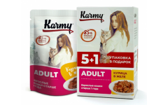 KARMY НАБОР (5+1) ADULT корм для кошек консервы Курица в желе. Вес: 5х80 г