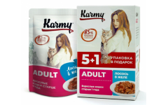KARMY НАБОР (5+1) ADULT корм для кошек консервы Лосось в желе. Вес: 5х80 г